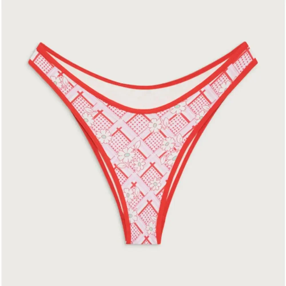 Frankies Bikinis Dove Classic Floral Bikini Swimsuit Bottom Red Rover Size XS